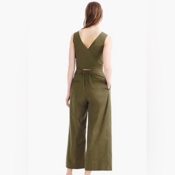 J CREW Olive Green Wrap-Tie Jumpsuit Stretch Paplin Size 2 - Picture 2 of 8